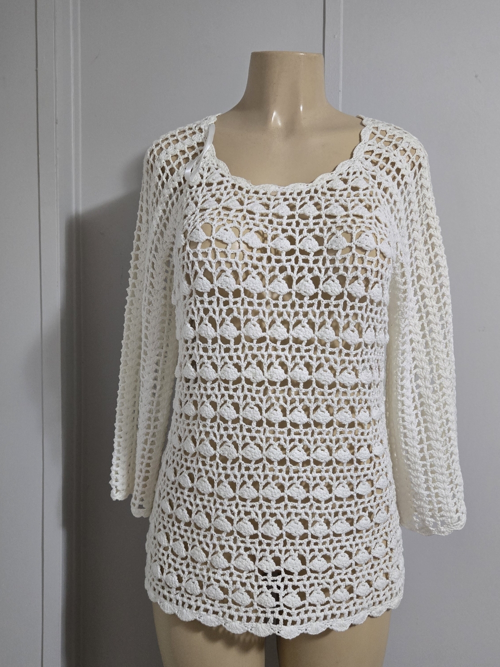 Westport Cream Crochet Open-Knit Pullover Sweater